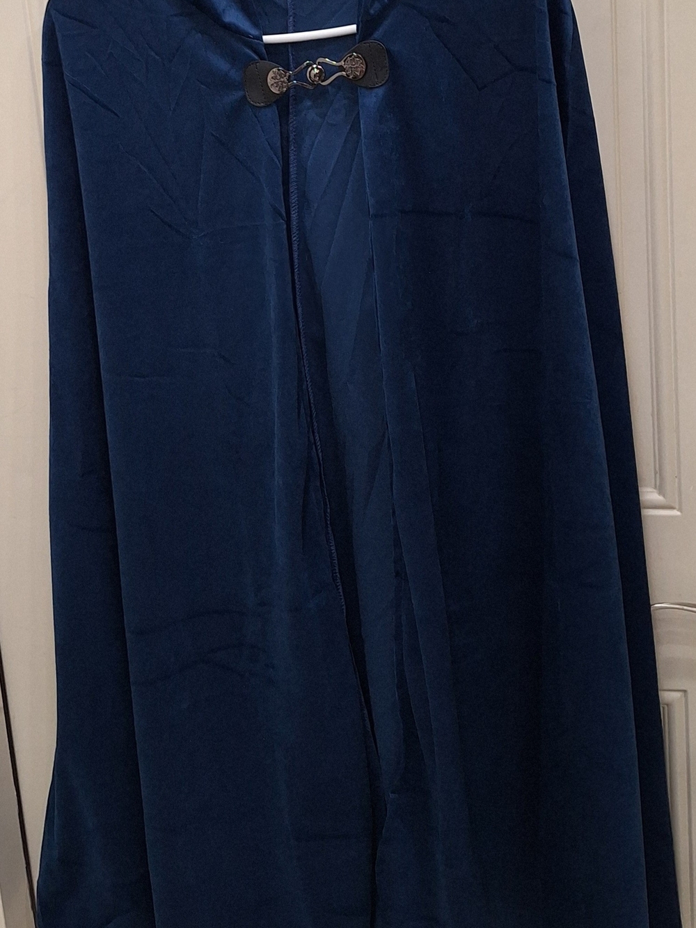 Navy Blue Velvet Cloak with Decorative Clasp